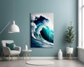 Towering Turquoise Wave Glass Wall Art