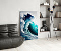 Towering Turquoise Wave Glass Wall Art