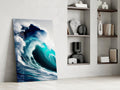 Towering Turquoise Wave Glass Wall Art