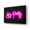 Pink Neon Lets Party Brick Glass Wall Art