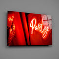 Red Neon Party Disco Ball Glass Wall Art