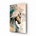 Teal and Gold Marble Horse Glass Wall Art
