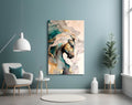 Teal and Gold Marble Horse Glass Wall Art