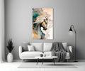 Teal and Gold Marble Horse Glass Wall Art
