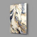 White Horse Navy Gold Marble Glass Wall Art