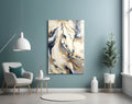 White Horse Navy Gold Marble Glass Wall Art