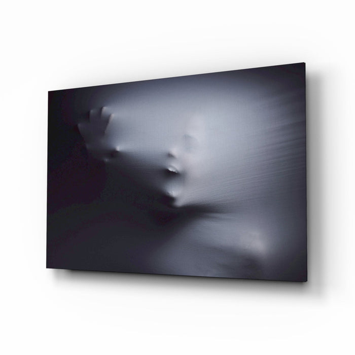 Ghostly Face Pressing Through Fabric Glass Wall Art