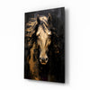 Golden Horse Head Black Glass Wall Art