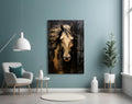 Golden Horse Head Black Glass Wall Art