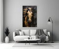 Golden Horse Head Black Glass Wall Art