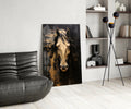Golden Horse Head Black Glass Wall Art
