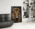 Gilded Paint Drip Lion Glass Wall Art