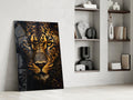 Fierce Golden Leopard Glass Wall Art