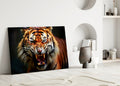 Snarling Fanged Tiger Glass Wall Art