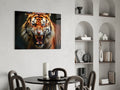 Snarling Fanged Tiger Glass Wall Art