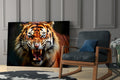 Snarling Fanged Tiger Glass Wall Art