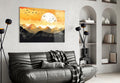 White Sun Orange Sky Mountain Flock Glass Wall Art