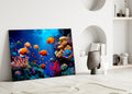 Orange Tropical Fish Coral Reef Glass Wall Art