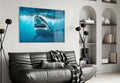 Grinning Shark Below Surface Waves Glass Wall Art
