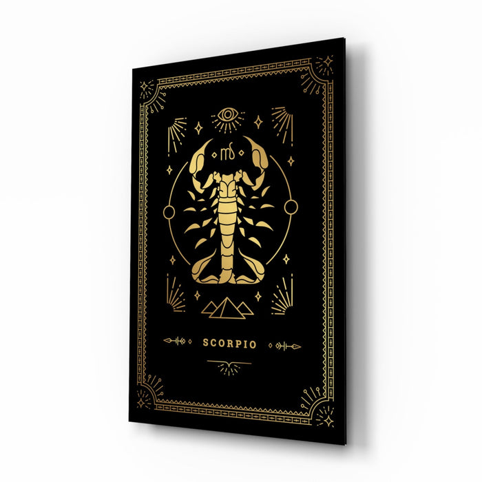 Gold Scorpion Zodiac Card on Black Glass Wall Art